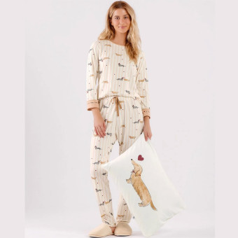 PIJAMA MALHA CACHORRINHOS SALSICHAS BEGE