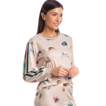 PIJAMA LONGO CATS VERDE ESCURO