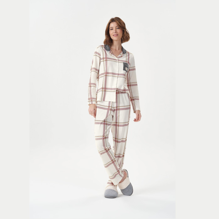 PIJAMA MANGA LONGA COM ABERTURA XADREZ