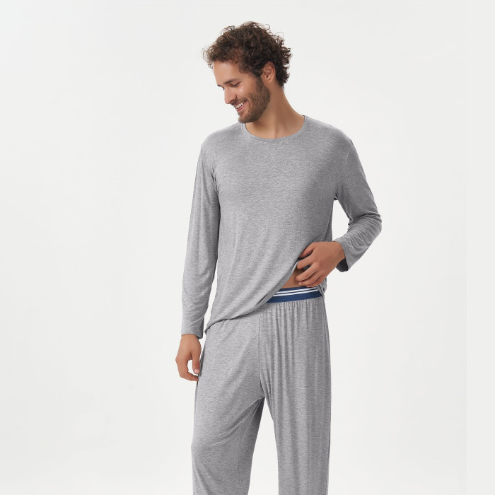 PIJAMA MANGA LONGA MASCULINO CINZA