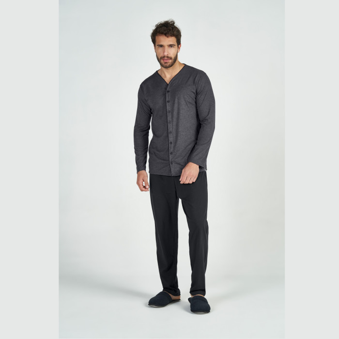 PIJAMA MANGA LONGA C/ ABERTURA PRETO