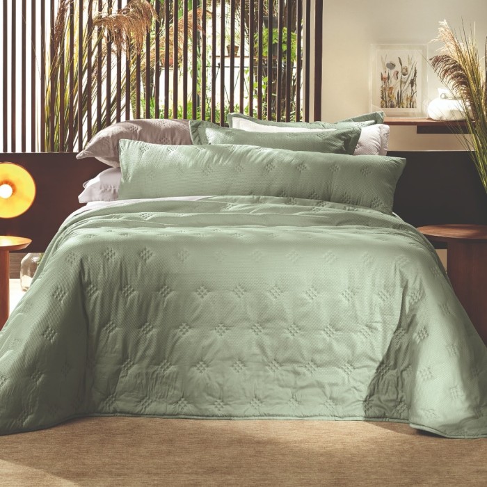 COLCHA QUEEN TOQUE ACETINADO ANARRUGA VERDE SAUGE