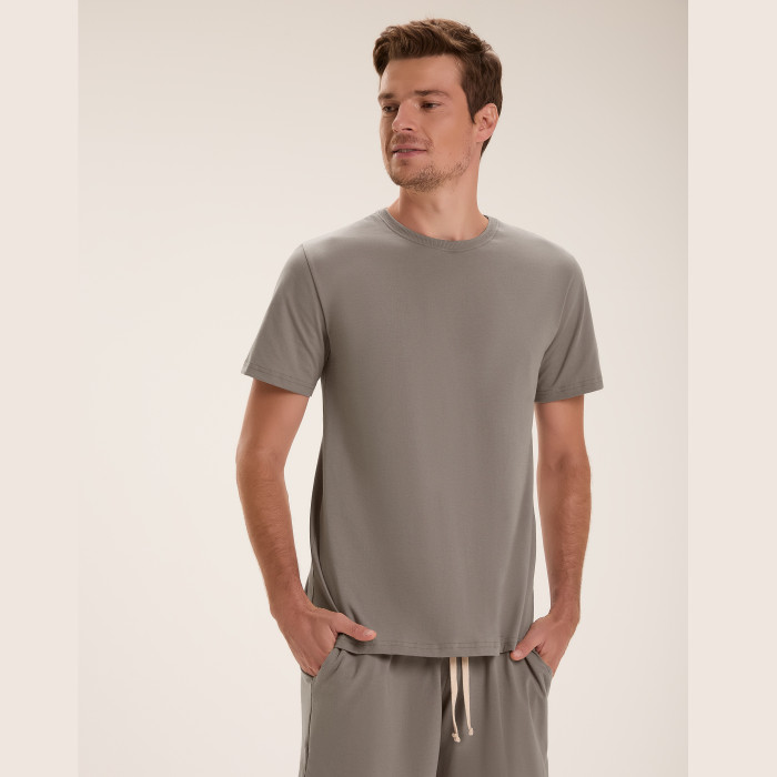 PIJAMA MANGA CURTA MARROM LISO