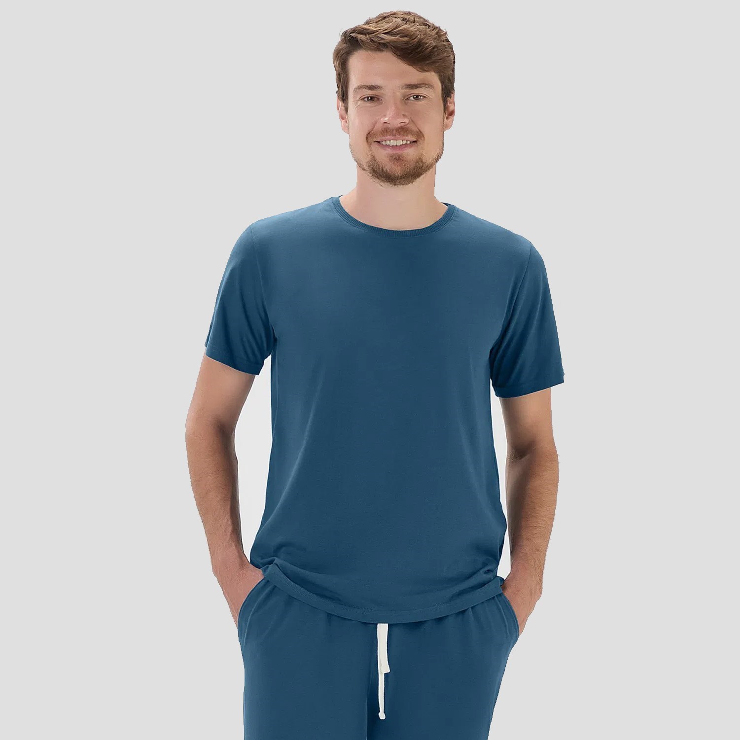 PIJAMA MASCULINO MANGA CURTA E CALÇA TURQUESA