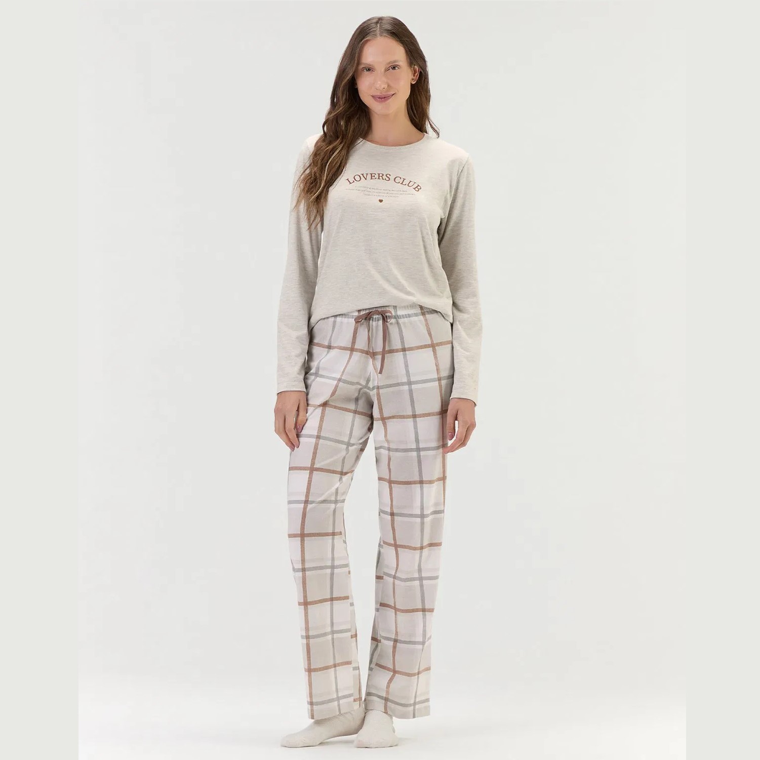 PIJAMA FEMININO LONGO MALHA LOVERS CLUB XADREZ