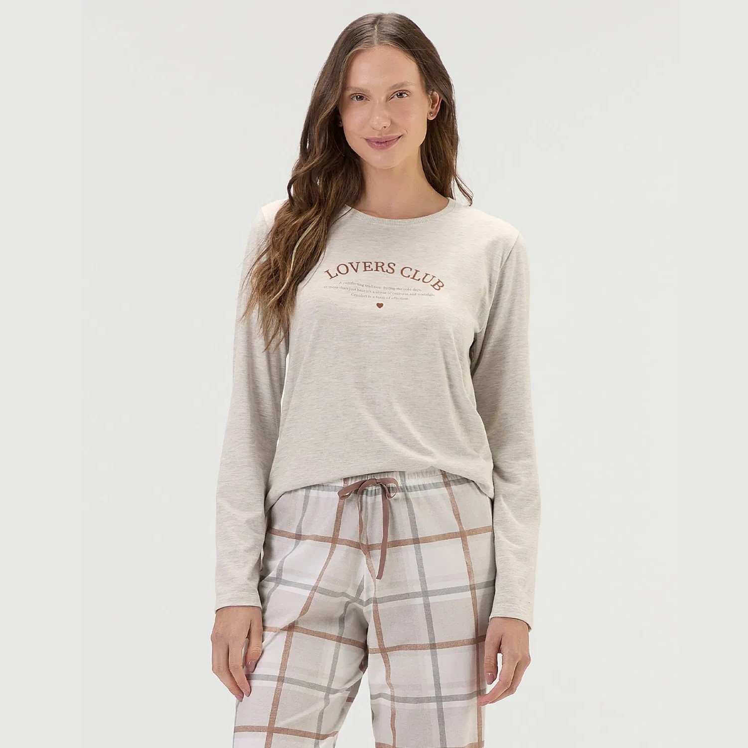 PIJAMA FEMININO LONGO MALHA LOVERS CLUB XADREZ