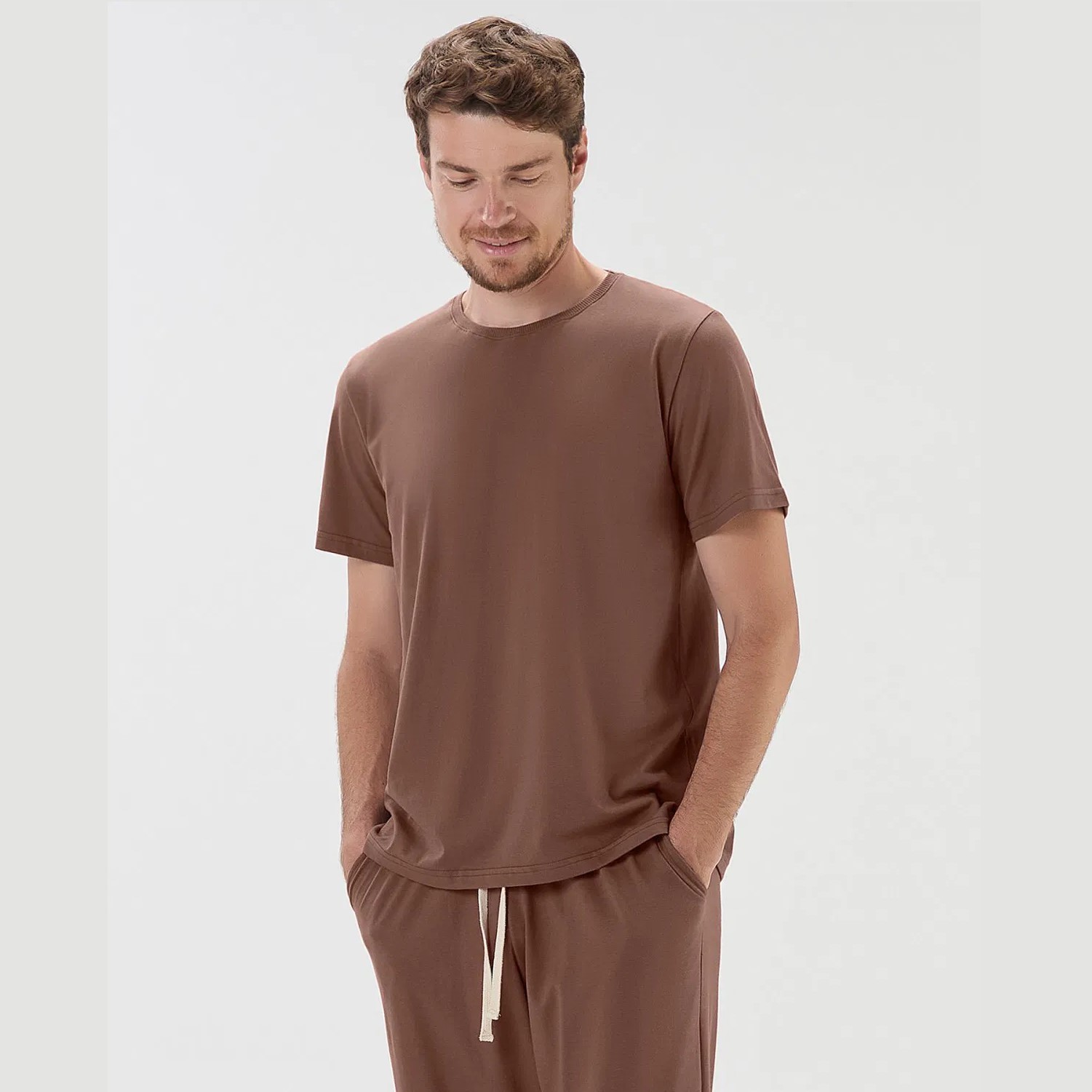 PIJAMA MASCULINO MANGA CURTA E CALÇA MALHA MARROM