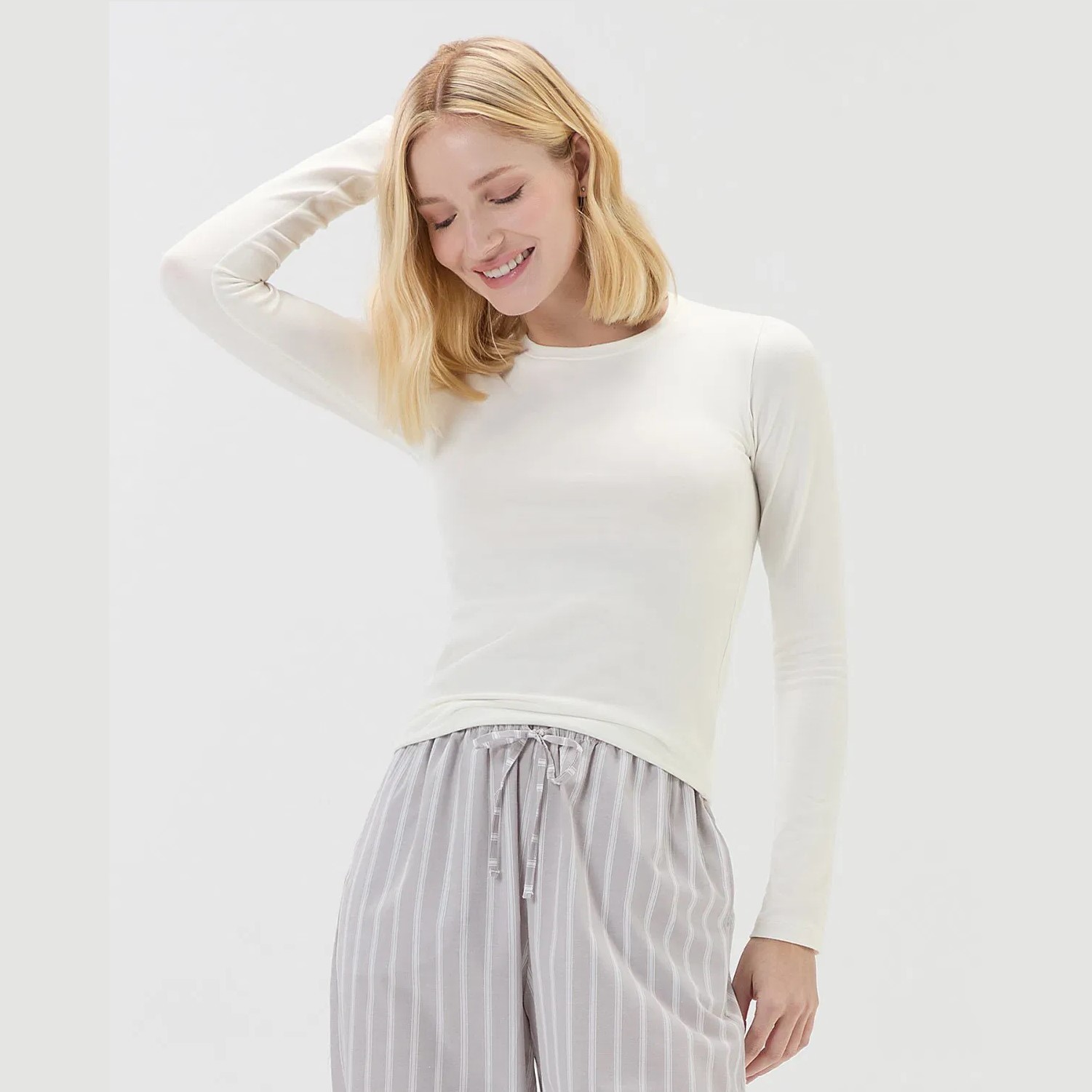 CALÇA FEMININA ALGODÃO FIO TINTO LISTRAS CINZA