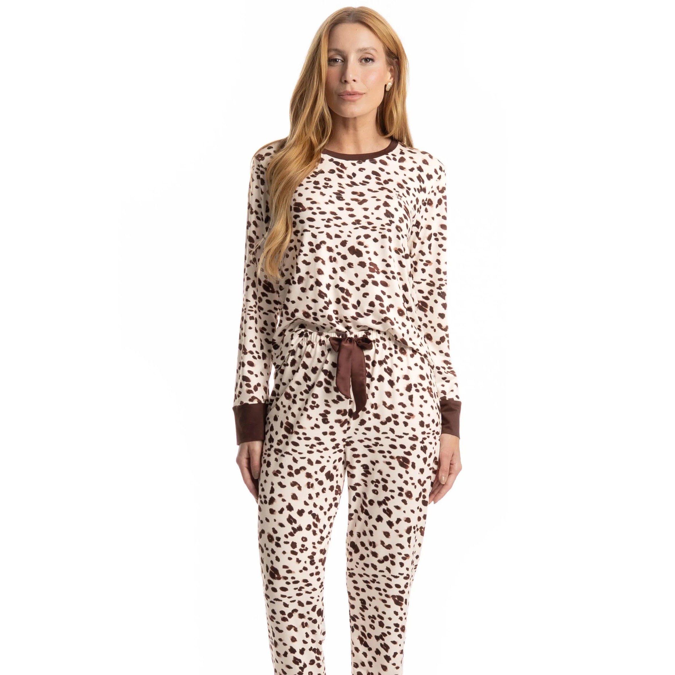 PIJAMA FEMININO LONGO ANTONELLA MARROM