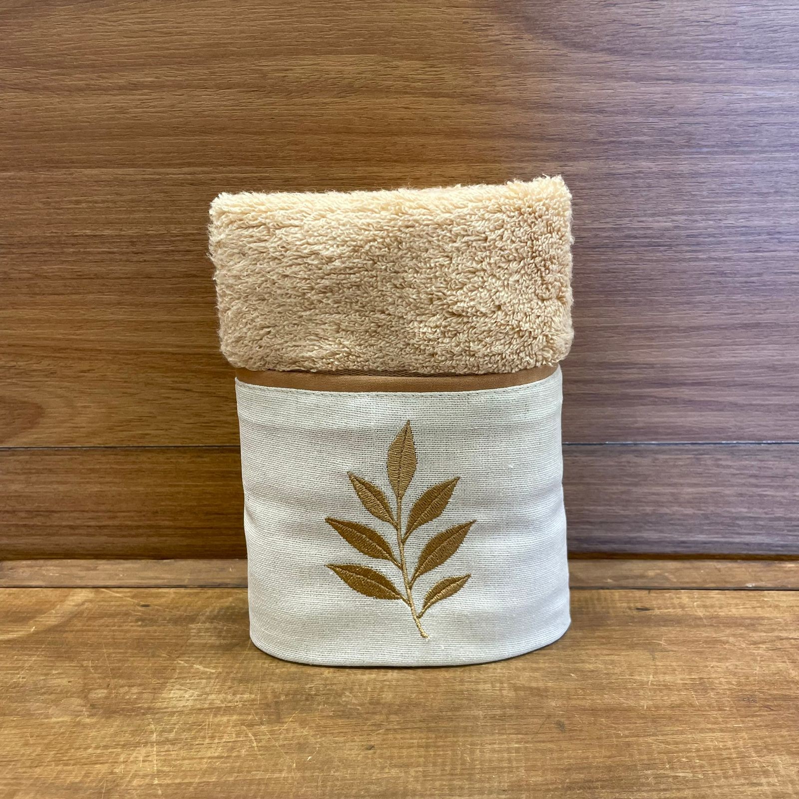 TOALHA LAVABO RAMO DE FOLHAS BEGE 