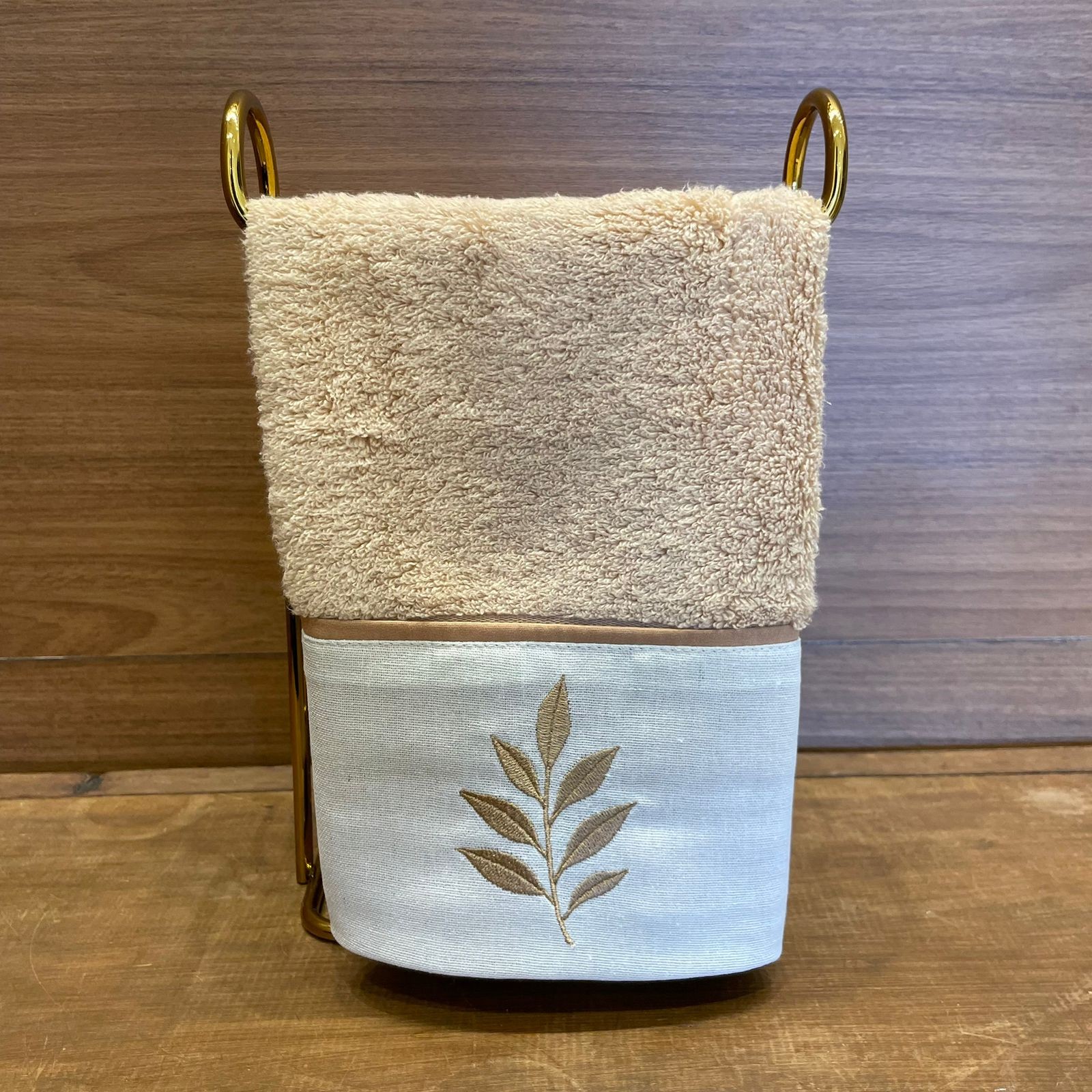 TOALHA LAVABO RAMO DE FOLHAS BEGE 