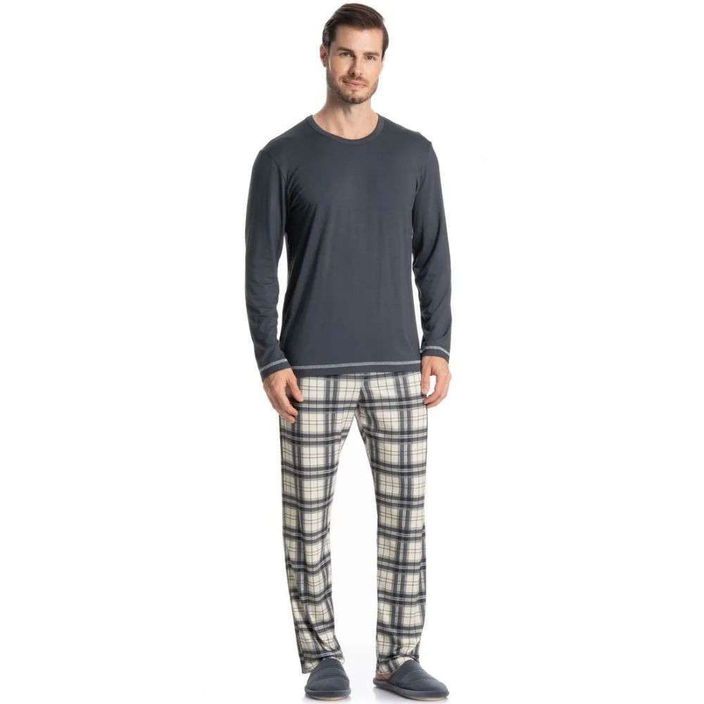 PIJAMA MASCULINO LONGO VICENTE CINZA ESCURO