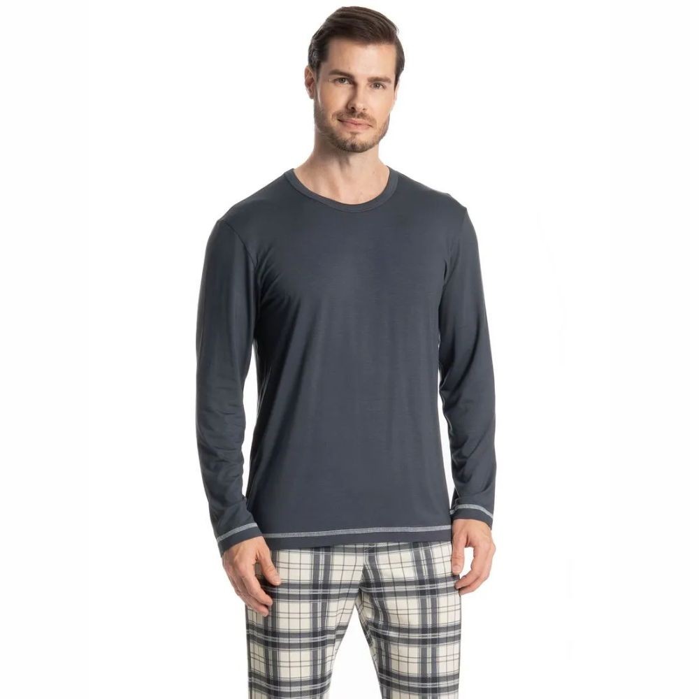 PIJAMA MASCULINO LONGO VICENTE CINZA ESCURO