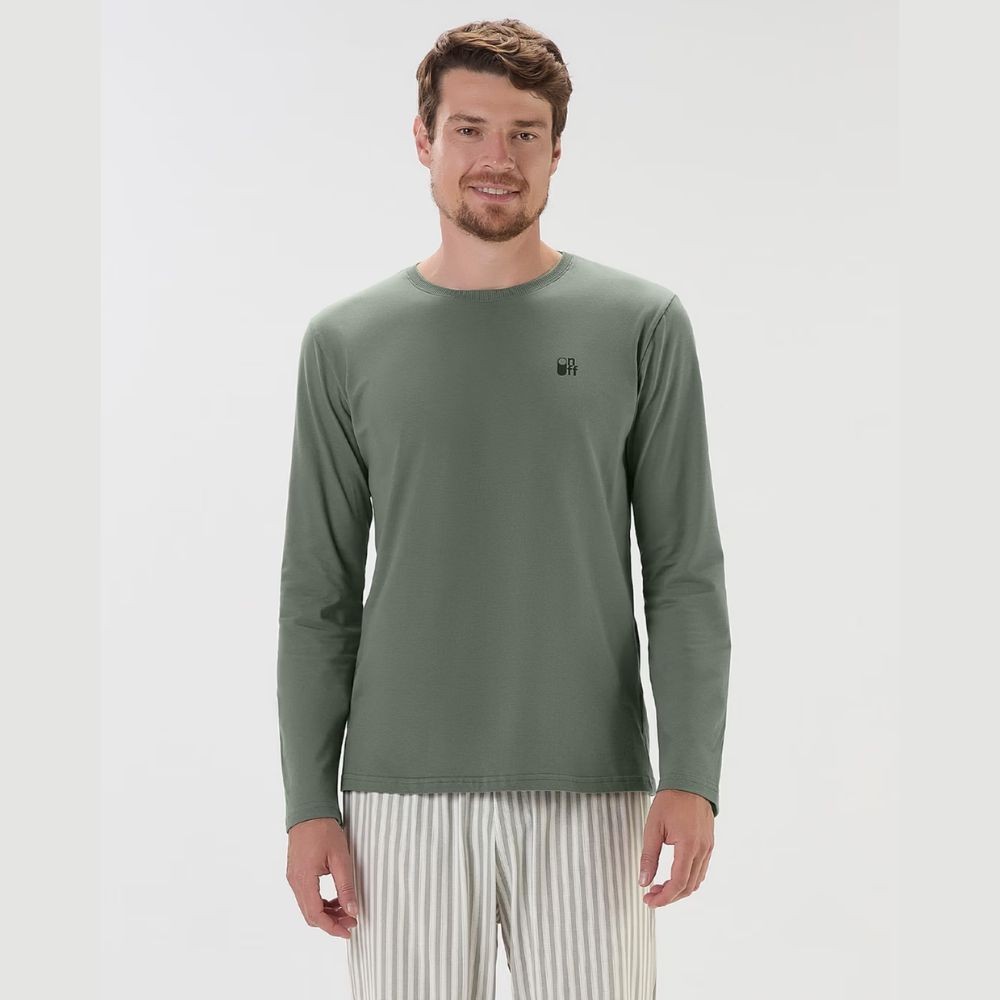 PIJAMA MASCULINO LONGO MALHA ON, OFF VERDE MUSGO