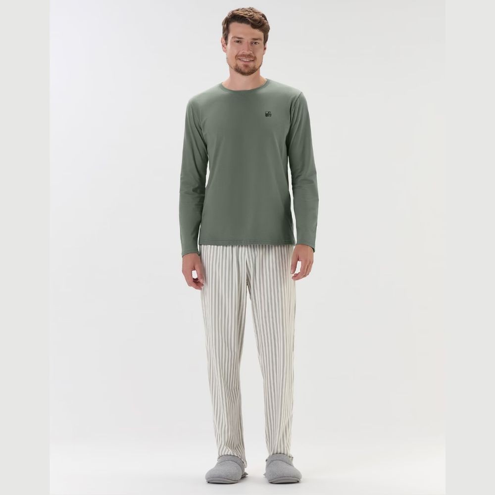 PIJAMA MASCULINO LONGO MALHA ON, OFF VERDE MUSGO