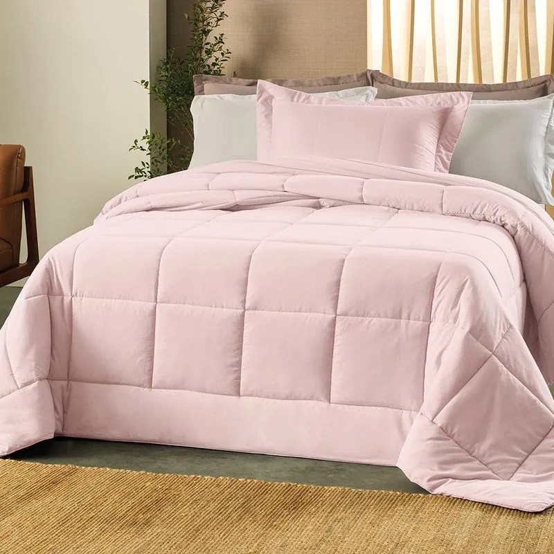 EDREDOM QUEEN TOQUE ACETINADO SOUFFLE ROSA LILLE